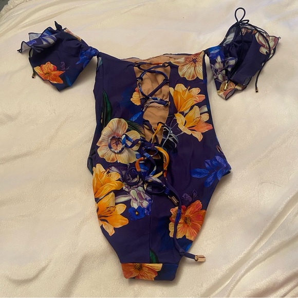 New! Ochie Midnight Floral Olivia Off Shoulder One Piece Swimsuit 3518 - Picture 8 of 9
